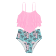 thumbnail image 1 of NAFUU Little Girls' Summer Swimwear Two-Piece Bkini Set Solid Color Fashion Ruffled Back Tankini Youth Swimwear Tankini For Sizes 10-11 Years, 1 of 3