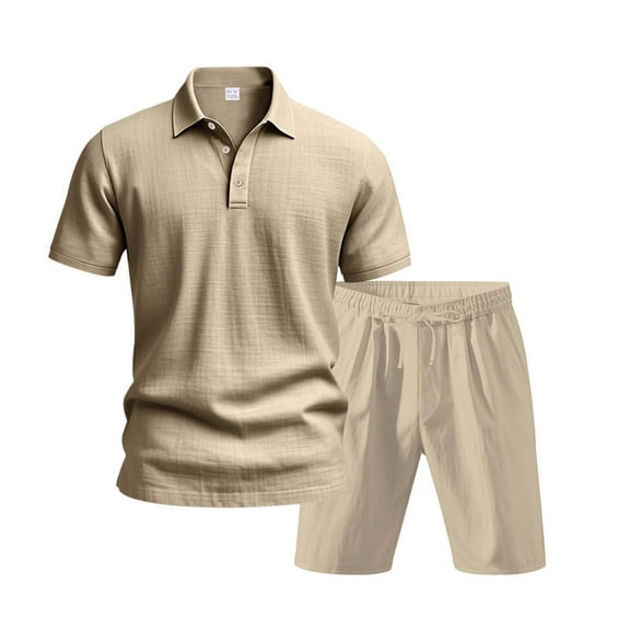 NAFUU Men's 2 Piece Outfit Mens Summer Suit Loose Casual Breathable Shirt Short Sleeve Shorts Linen Suit Fashion Beach Sports Suit