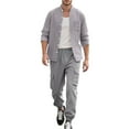 thumbnail image 1 of NAFUU Men's 2 Piece Outfits Summer Relaxed Fit Walking Suit Casual Solid Color Linen Long Sleeve Shirt And Pants Set Comfort Sports Suits, 1 of 4
