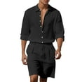 thumbnail image 1 of NAFUU Men's 2 Pieces Outfits Linen Sets For Men Long Sleeve Button Down Shirt And Drawstring Waist Shorts Summer Casual Beach Outfits Commuting Work Outfits, 1 of 4