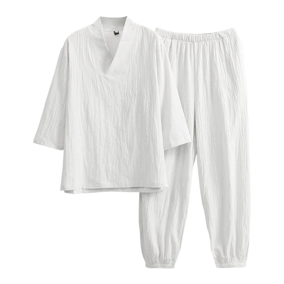 NAFUU Men's 2 Pieces Outfits Mens Suits Linen V Neck Short Sleeve Elastic Waist Casual Set Home Outing Party Spring Summer Fall Soft Beach Shorts Suit