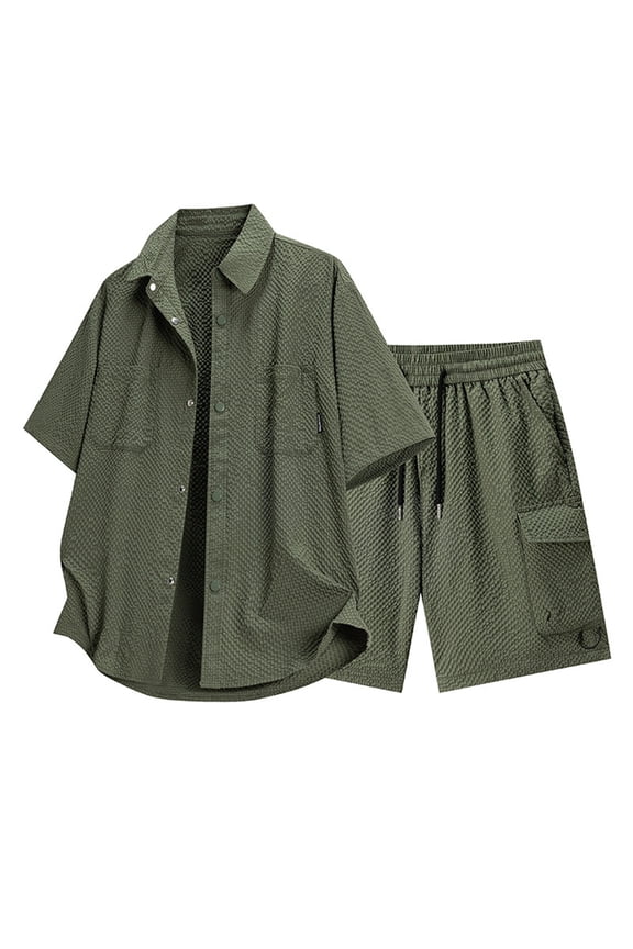 Men's 2 Pieces Set Fashion Mens Casual Summer Suits Lightweight Loose Fit Solid Color Outdoor Comfortable Pants Set Fashion Sports Suits