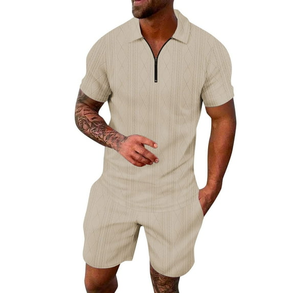 NAFUU Men's 2 Pieces Set Fashion Mens Summer Solid Color Casual Short Sleeved Shorts Shirt Sports Suit Comfort Loungewear Sets