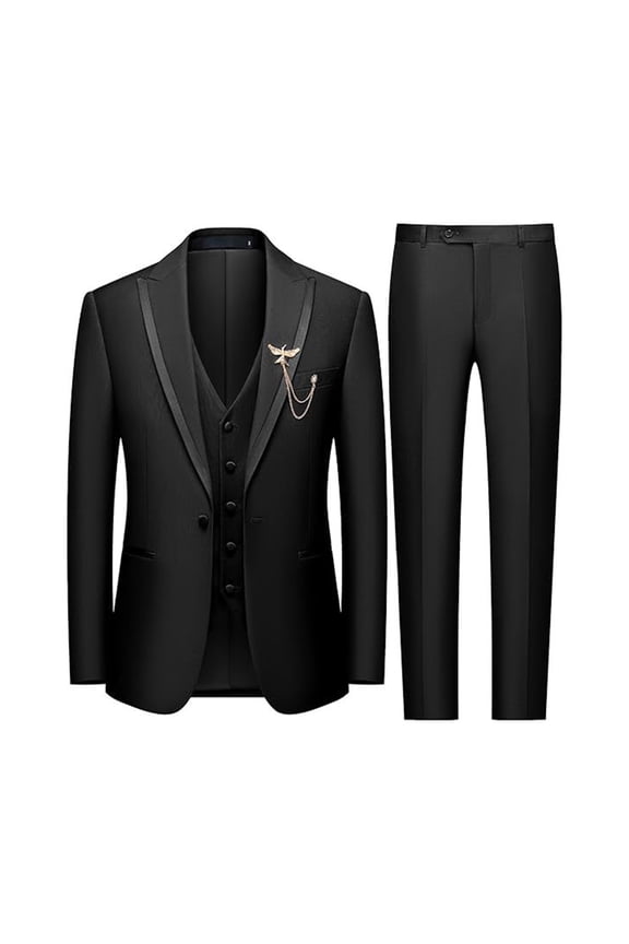 Men's 3 Piece Slim Fit Suit Set Mens Wedding Suit Party Solid One Button Blazer Jacket Vest Pants Tuxedo Set Formal Business Suits Commuting Work Outfits