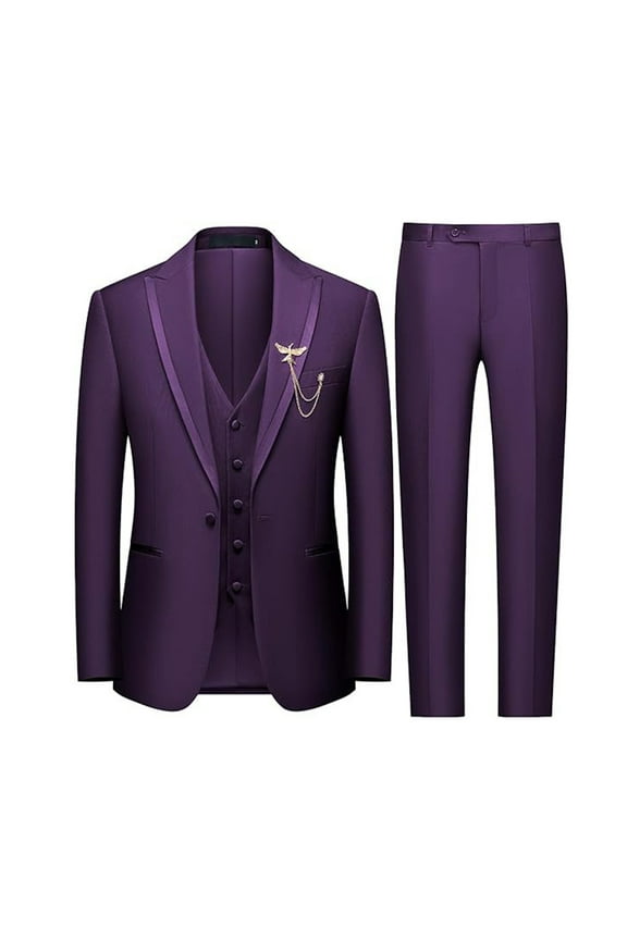 Men's 3 Piece Slim Fit Suit Set Mens Wedding Suit Party Solid One Button Blazer Jacket Vest Pants Tuxedo Set Formal Business Suits Trendy Holiday Outfits