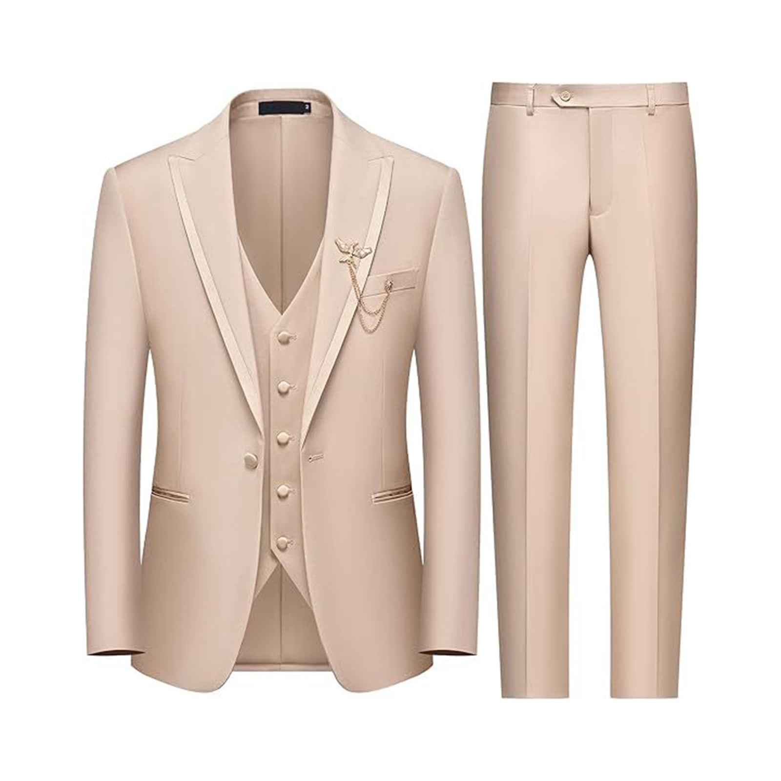 Men's 3-Piece Slim Fit Suit Set - Polyester/Viscose Blend, Notch Lapel Jacket, Vest, Trousers For Wedding, Business, Prom