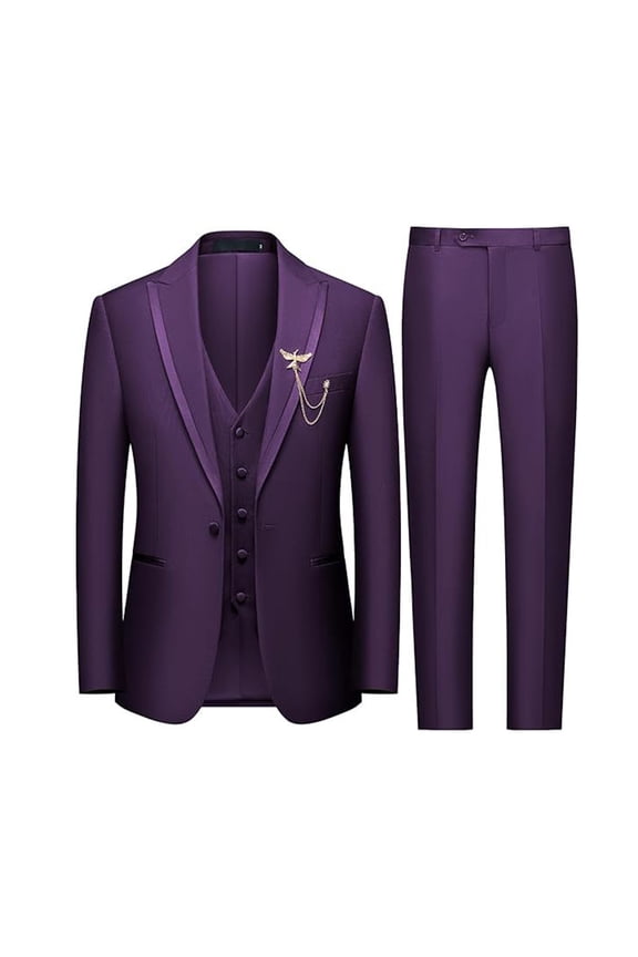 Men's 3 Piece Slim Fit Suit Set Mens Wedding Suit Party Solid One Button Blazer Jacket Vest Pants Tuxedo Set Formal Business Suits Vacation Walking Outfits