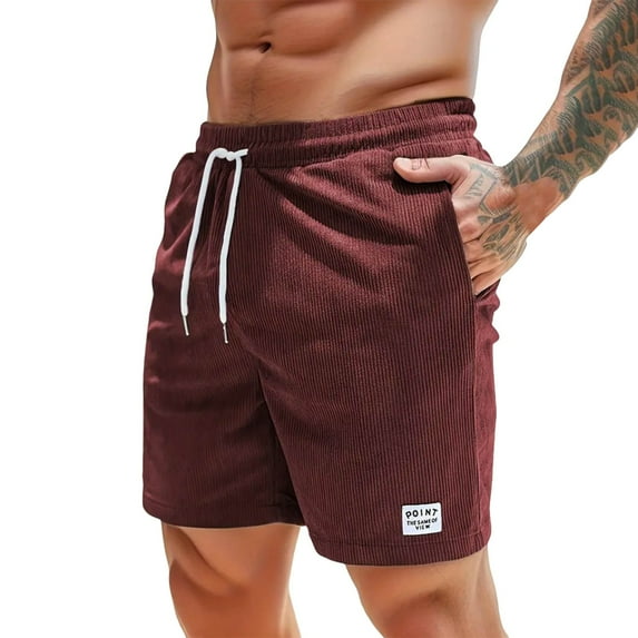 NAFUU Men's Casual Shorts Fashion Cargo Shorts Solid Color Drawstring Elastic Waist Corduroy Sweat Shorts With Pockets Cargo Trousers