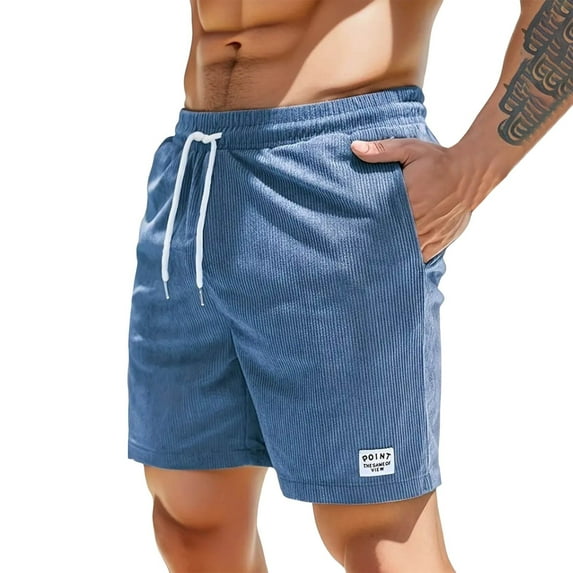 NAFUU Men's Casual Shorts Fashion Cargo Shorts Solid Color Drawstring Elastic Waist Corduroy Sweat Shorts With Pockets Sports Gym Trousers