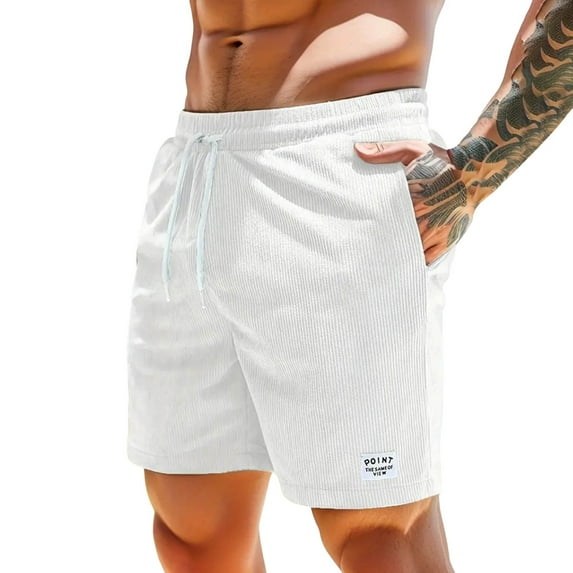 NAFUU Men's Casual Shorts Fashion Cargo Shorts Solid Color Drawstring Elastic Waist Corduroy Sweat Shorts With Pockets Stretch Golf Shorts