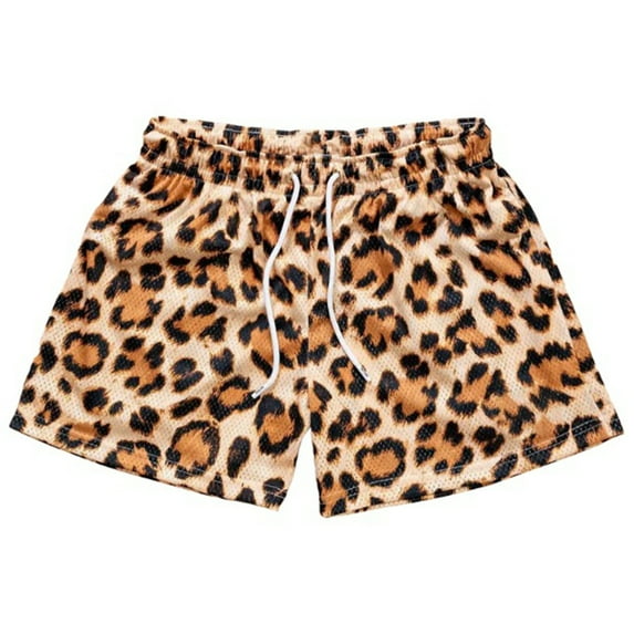 NAFUU Men's Casual Shorts Leopard Print Drawstring Running Gym Shorts Lightweight Summer Beach Shorts Swim Trunks Bathing Suits Cargo Trousers