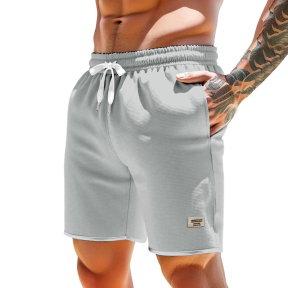 NAFUU Men's Casual Shorts Summer Shorts For Men Elastic Waist Drawstring Texture Short Mens Beach Vacation Shorts With Pockets Comfy Baggy Shorts