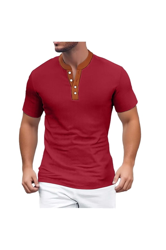 Men's Casual T Shirt Fashion Solid Color Short Sleeve Towel Jacquard Cloth Button Down T-Shirt Loose Fit Breathable Mens Tops Dressy Casual