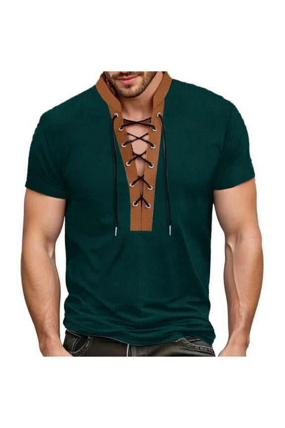 Men's Casual T Shirt Solid Color Short Sleeve V-Neck T-Shirts Stylish Braided With Color Block Everyday Wear Men's Athletic Tee Shirts
