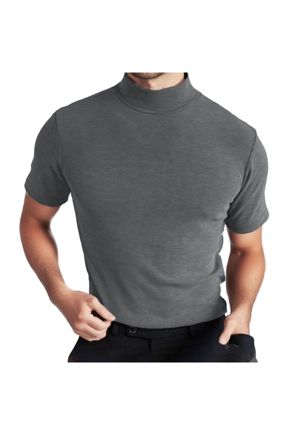 Men's Casual T Shirt Solid Color T-Shirt Short Sleeve Turtleneck Tops Comfortable Breathable Tight Fit Funny Shirts