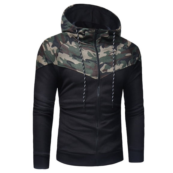 NAFUU Men's Color Block Hoodies Full Zip Jackets Fall Long Sleeve Camouflage Zip-Up Hoodie Jacket Sweatshirt Slim Fit Sport Workout Coats Stretch Comfort Tops