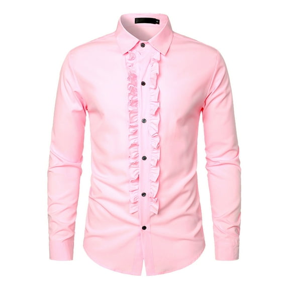 NAFUU Men's Dress Shirts Stylish Long Sleeve Ruffle Button Down Shirt Slim Fit Comfortable Breathable Top Spring Fall Fashion Blouse Handsome Shirt Top