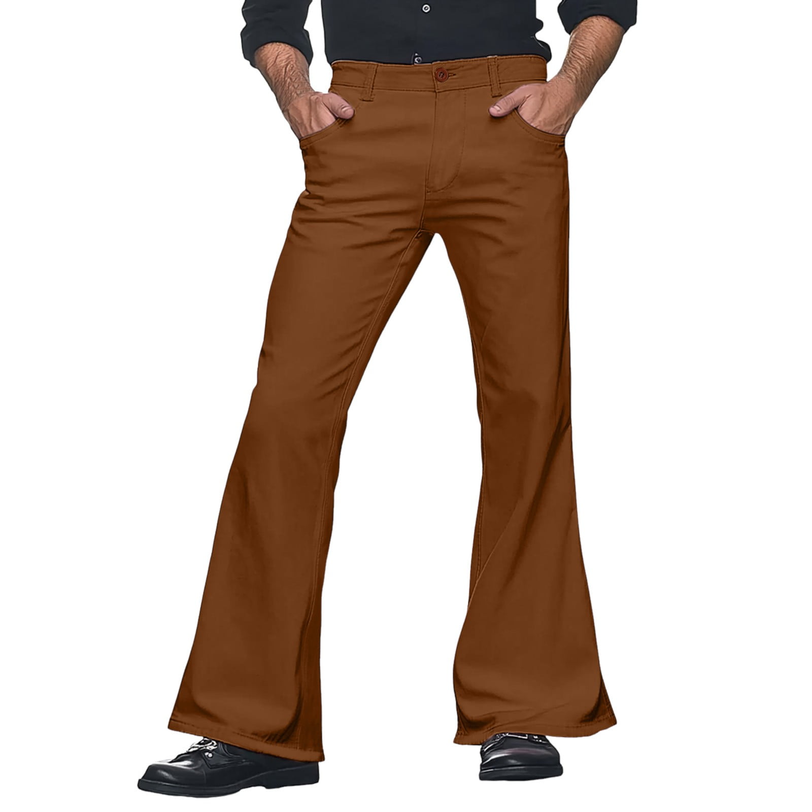 Mens 60s Vintage Crochet Print Flared Trousers main image 0