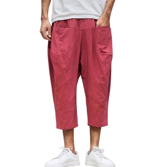 NAFUU Men's Harem Capri Pants Casual Pants Comfortable Breathable Summer Trouser Solid Color Loose Fit Drawstring Beach Trousers Hiking Cargo Pants