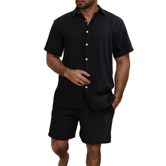 NAFUU Men's Hawaiian Matching Set Mens Summer Leisure Sports Comfortable Breathable Sweat Absorbing Short Sleeved Shorts Two Piece Set Casual Daily Outfits