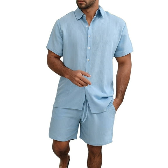 NAFUU Men's Hawaiian Matching Set Mens Summer Leisure Sports Comfortable Breathable Sweat Absorbing Short Sleeved Shorts Two Piece Set Fashion Beach Outfits