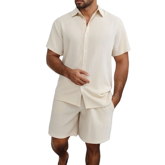 NAFUU Men's Hawaiian Matching Set Mens Summer Leisure Sports Comfortable Breathable Sweat Absorbing Short Sleeved Shorts Two Piece Set Trendy Holiday Outfits