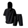thumbnail image 1 of NAFUU Men's Hawaiian Matching Set New Mens Solid Color Linen Hooded Casual Short Sleeved Beach Shorts Two Piece Suit Fashion Beach Outfits, 1 of 9