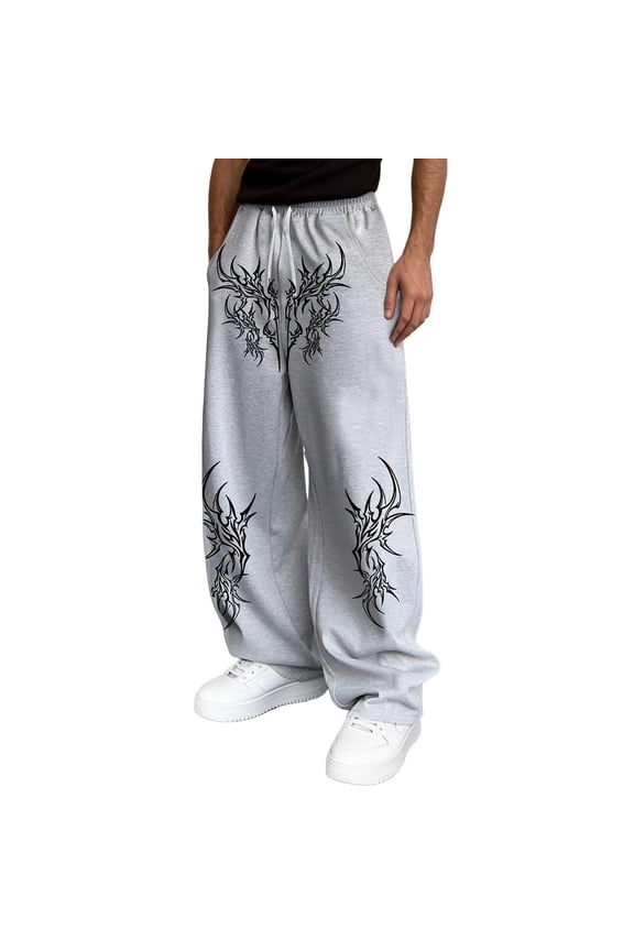 Men's Pants Dark Gothic Print Casual Wide Leg Pants Elastic Waistband Sweatpants Fashion Streetwear Stylish Sweatpants For Men