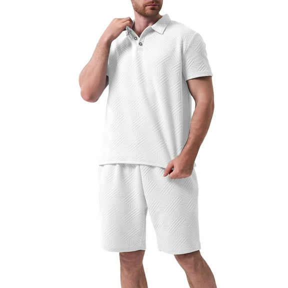 NAFUU Men's Polo Shirt and Shorts Set Summer Outfits Solid Color Fashion Casual Jaquard Short Sleeve Polo Shirts Shorts 2 Piece Set Comfort Sports Suits