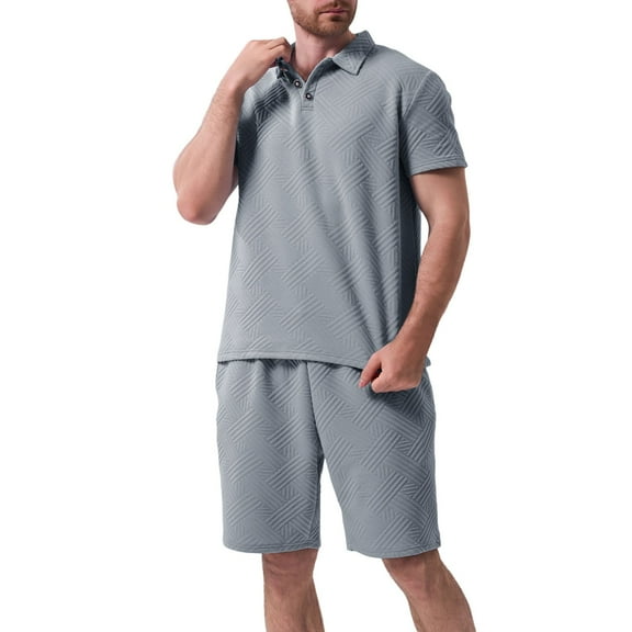 NAFUU Men's Polo Shirt and Shorts Set Summer Outfits Solid Color Fashion Casual Jaquard Short Sleeve Polo Shirts Shorts 2 Piece Set Fashion Sports Suit