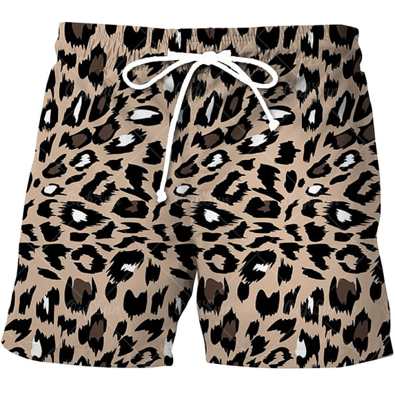 NAFUU Men's Relaxed-Fit Shorts Lightweight Leopard Shorts Beach Sportwear With Drawstring Shorts For Men