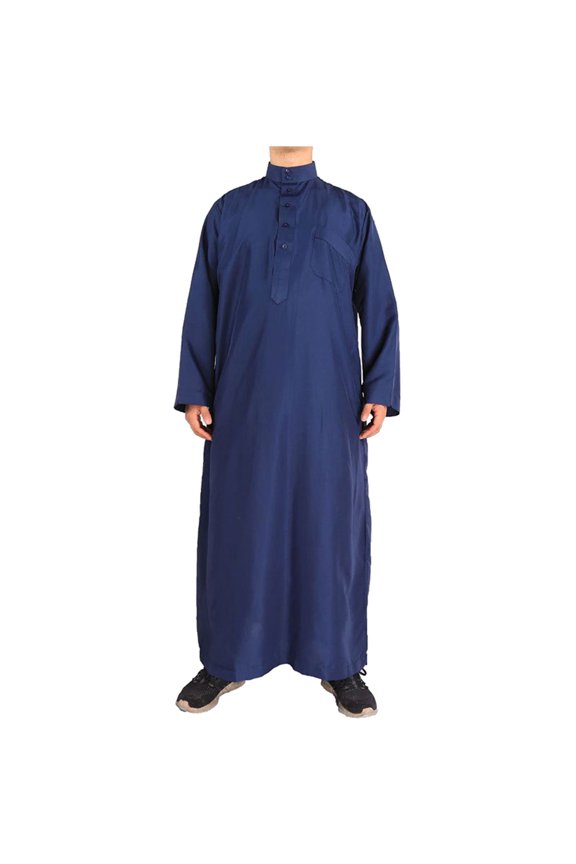 Men's Shirts Soft Tops Male Casual Robe Ethnic Style Stand Thobe Long Solid Color Pocket Long Sleeve Jubba Robe Regular Fit Shirts