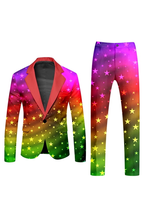 Men's Suits Mens Rainbow Suits Slim Fit Blazer Jacket And Pants Set Tie-Dye Printed Sports Coats Suit Pants Party Outfits Athletic Casual Outfits