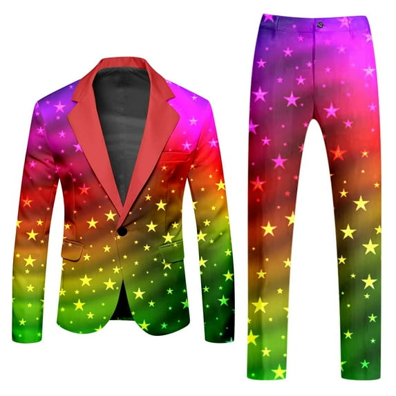 NAFUU Men's Suits Mens Rainbow Suits Slim Fit Blazer Jacket And Pants Set Tie-Dye Printed Sports Coats Suit Pants Party Outfits Casual Vacation Clothes