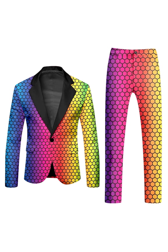 Men's Suits Mens Rainbow Suits Slim Fit Blazer Jacket And Pants Set Tie-Dye Printed Sports Coats Suit Pants Party Outfits Stylish Loungewear Sets