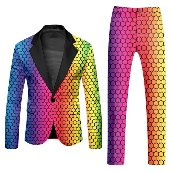 NAFUU Men's Suits Mens Rainbow Suits Slim Fit Blazer Jacket And Pants Set Tie-Dye Printed Sports Coats Suit Pants Party Outfits Stylish Sweatsuit Outfits