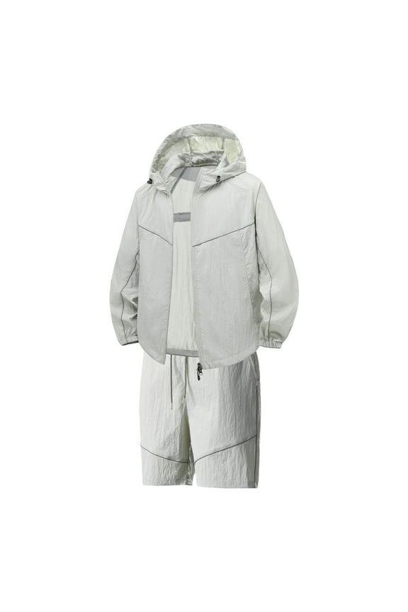 Men's Track Suits 2 Piece Loose Sun Protection Rash Guard Hoodie Jacket And Shorts Set Lightweight Breathable Hiking Jogging Suits Athletic Jogging Outfits