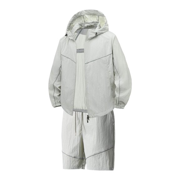 NAFUU Men's Track Suits 2 Piece Loose Sun Protection Rash Guard Hoodie Jacket And Shorts Set Lightweight Breathable Hiking Jogging Suits Leisure Walking Suit