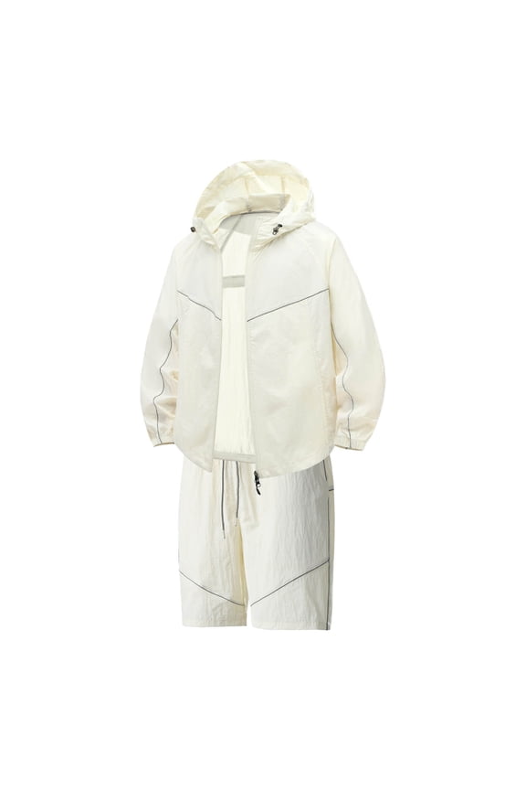 Men's Track Suits 2 Piece Loose Sun Protection Rash Guard Hoodie Jacket And Shorts Set Lightweight Breathable Hiking Jogging Suits Vacation Walking Outfits