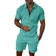 thumbnail image 1 of NAFUU Mens 2 Piece Outfits Men Casual Striped Two Piece Suit Zipper Short Sleeve Polo Shirts Drawstring Pocket Shorts Set Comfort Sports Suits, 1 of 6
