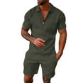 thumbnail image 1 of NAFUU Mens 2 Piece Outfits Men Casual Striped Two Piece Suit Zipper Short Sleeve Polo Shirts Drawstring Pocket Shorts Set Soft Beach Shorts Suit, 1 of 6