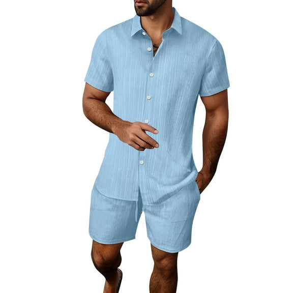 NAFUU Mens 2 Piece Outfits Mens Summer Leisure Sports Comfortable Breathable Sweat Absorbing Short Sleeved Shorts Two Piece Set Men Summer Beach Suits