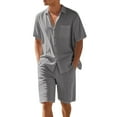 thumbnail image 1 of NAFUU Mens 2 Piece Outfits Summer Cotton Linen Sets Solid Short Sleeve Shirt And Shorts Set Relaxed Fit Beach Vacation Outfit Men Summer Beach Suits, 1 of 9