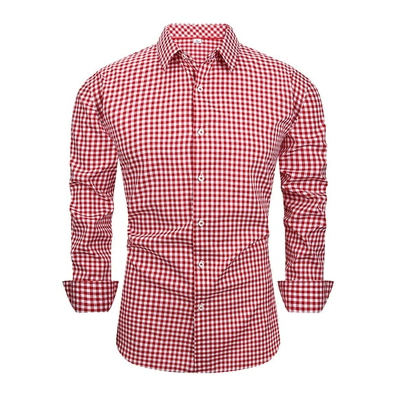 NAFUU Mens Dress Shirts Casual Men's Slim Fit Work Shirts Checkered Print Daily Wear Comfort Classic Button Down Shirt Party Tops Regular Fit Shirts