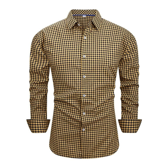 NAFUU Mens Dress Shirts Casual Men's Slim Fit Work Shirts Checkered Print Daily Wear Comfort Classic Button Down Shirt Party Tops Regular Fit Tops