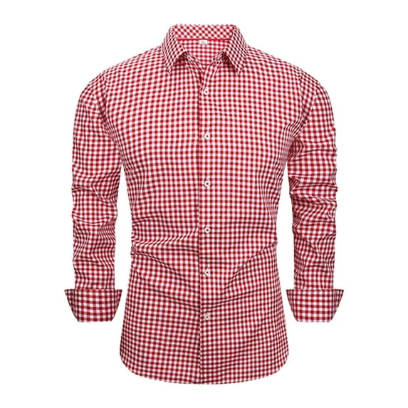 NAFUU Mens Dress Shirts Casual Men's Slim Fit Work Shirts Checkered Print Daily Wear Comfort Classic Button Down Shirt Party Tops Temperament Tops