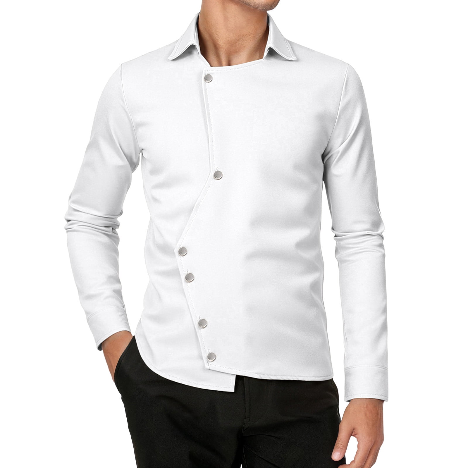 NAFUU Mens Dress Shirts Fashion Asymmetric Placket Shirt Unique Men's Slim  Fit Long Sleeve Gothic Button Up Shirts Party Tops Versatile Mens Shirts