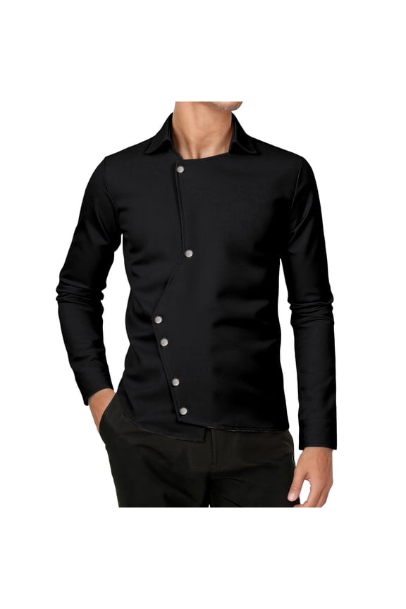 Mens Dress Shirts Fashion Asymmetric Placket Shirt Unique Men's Slim Fit Long Sleeve Gothic Button Up Shirts Party Tops Vintage Work Shirts