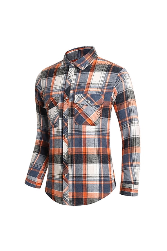 Mens Dress Shirts Fashion Men's Autumn Winter Casual Party Long Sleeved Plaid Lapel Comfortable Thick Warm Flannel Shirt With Pockets Stretch Dress Shirt