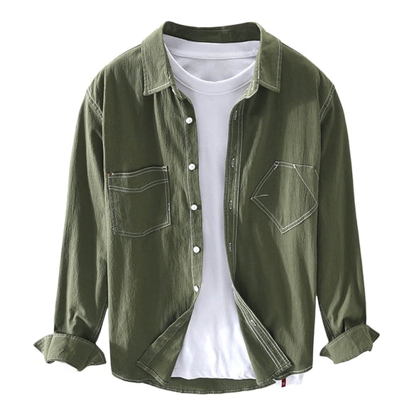 NAFUU Mens Shirts Fall Tops Men's Button Down Shirt Jacket Casual Long Sleeve Shacket Lightweight Overshirts With Pockets Shirts Versatile Shirt Top